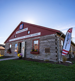 The front view of the Mennonite Story Log Cabin at St. Jacobs Famers' Market 