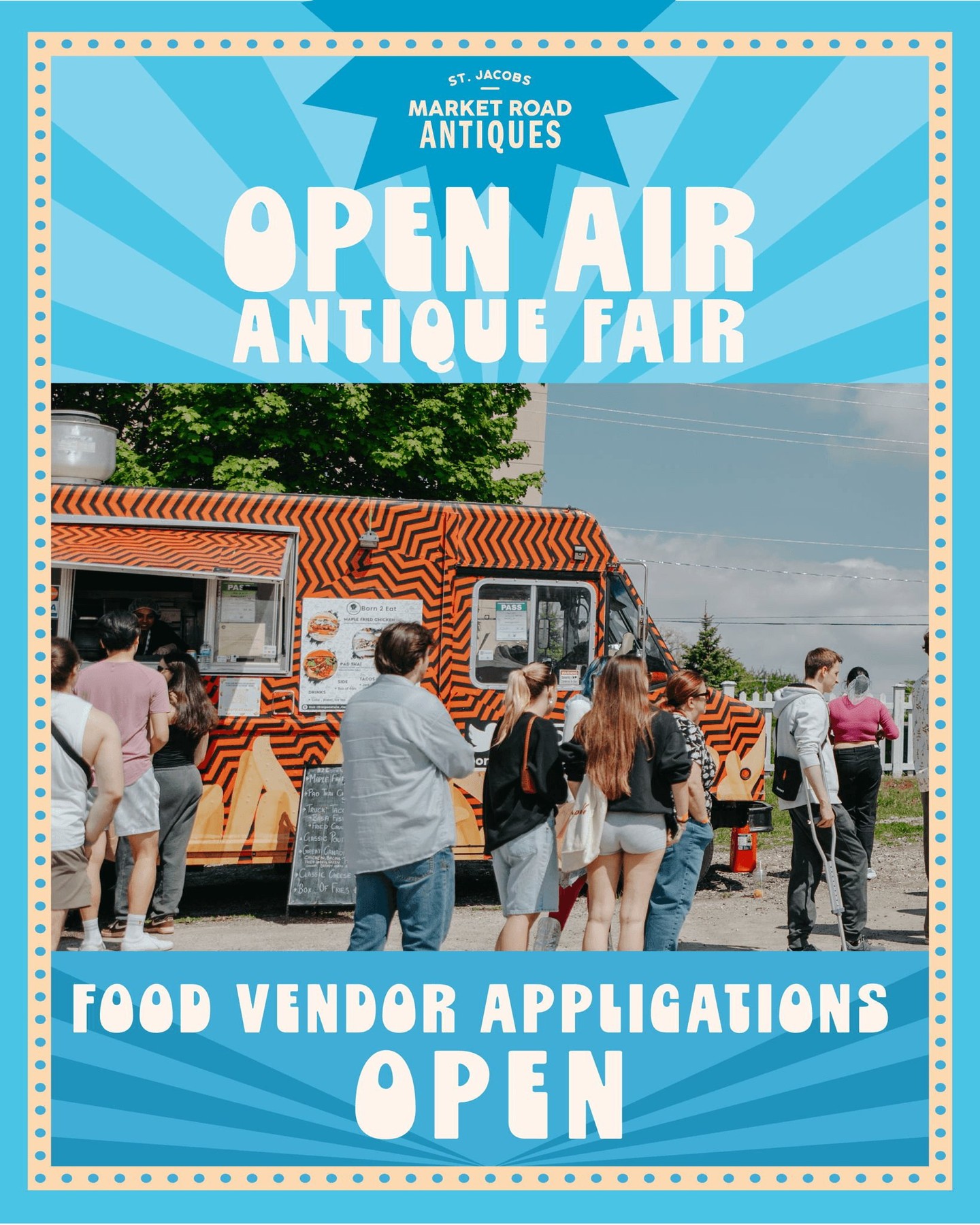 ⭐ FOOD VENDOR APPLICATIONS OPEN! ⭐
 
The Open Air Antique Fair invites guests to explore a showcase of timeless treasures in an inviting outdoor setting. While shopping, guests can enjoy different food trucks each month and live music over the lunch hour.
 
What we are looking for:
Food trucks or Food Vendors to enhance the fair experience with delicious and unique lunch or beverage offerings.

Food Vendor Fees:
Booth Price: $100 + HST / day
 
Event Details:
Dates: 2nd Sunday of Each Month from May- September
Time: 10am-6pm
Location: Market Road Antiques (845 Weber St N, Waterloo, ON)
 
APPLY NOW!!

LINK IN BIO FOR MORE INFO