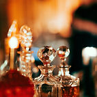 Decorative glass perfume bottles at Aromatic Fumes