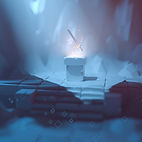 A stillshot from a video game of a sword floating above a platform Peter Video Games 