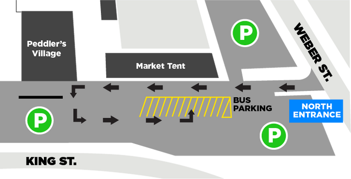 Map of bus parking area at St. Jacobs Farmers' Market 